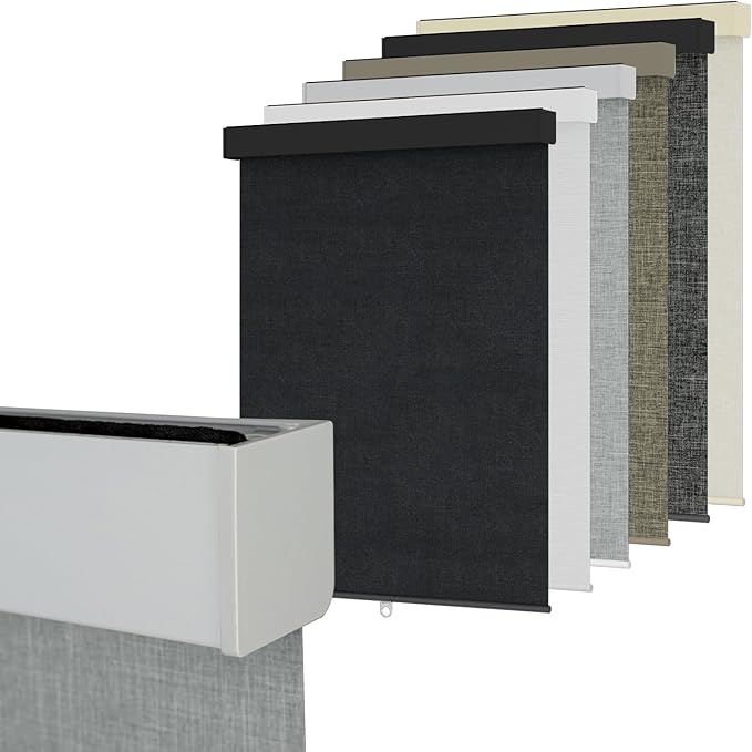 Blackout Roller Shades Blinds for Windows, Free-Stop Cordless Roller Shades with Valance, Thermal Insulated Fabric Window Blinds UV Protection for Home, Bedroom, Grey, 49.5" W x 72" H
