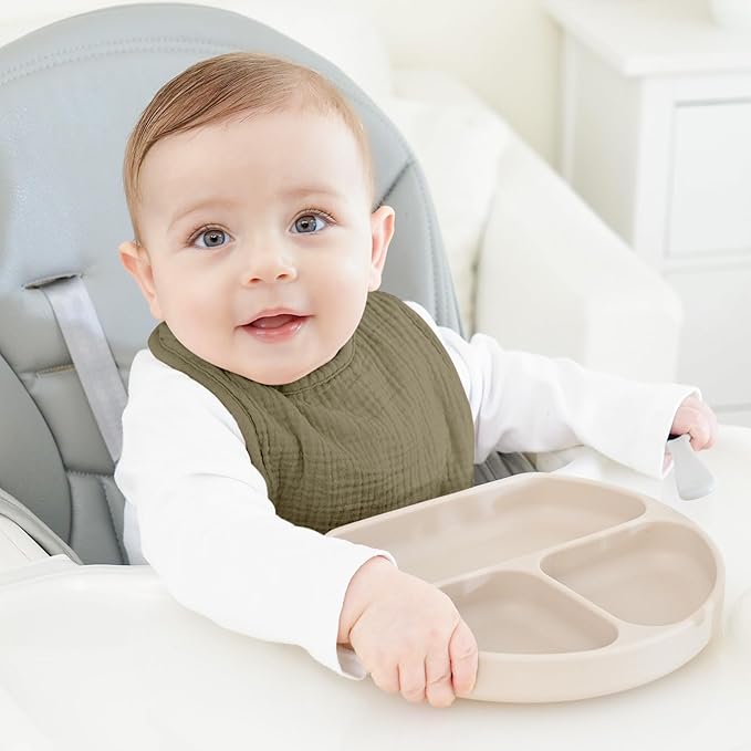 Bearmoss Baby Muslin Drooling Bibs 100% Cotton Square Adjustable Bibs Gift for Baby Girls Boys Teething Drool 8 Pack