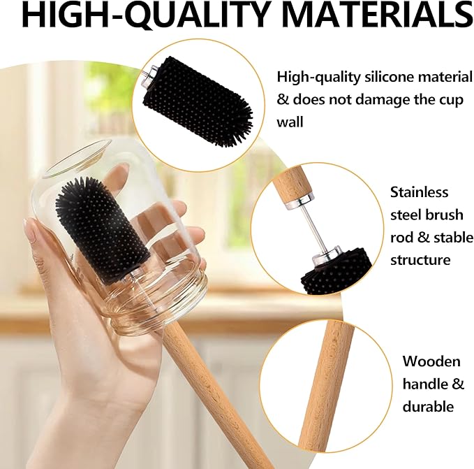 Mektler Baby Bottle Cleaner Brush Set Long Handle Silicone and Sponge Cleaning Brush for Beer Bottles, Cups, Wine Glasses, Coffee Mugs, Tumblers, Thermos,Replaceble Brush Head (4-Pack)