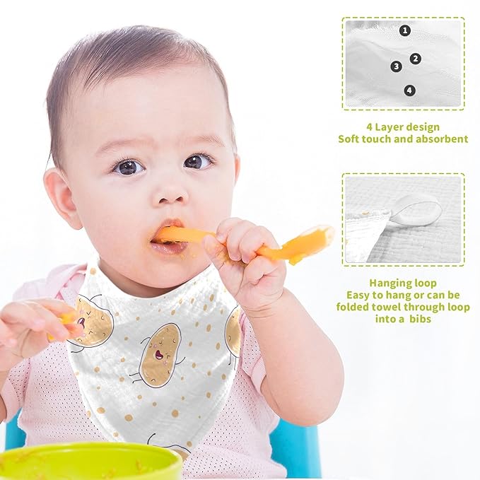 vvfelixl Kawaii Potatoes Baby Burp Cloths Baby Muslin Washcloths for Boys Girls Cotton Baby Face Towel for Newborn Infants Soft and Absorbent 11.8 X 11.8 in, 5 Pack