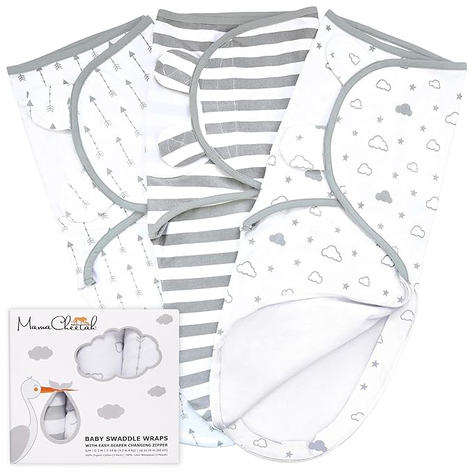 Mama Cheetah Baby Swaddle Blanket with Zipper, Newborn Swaddle Sack, Baby Swaddles Sleep Sack 0-3 Months, Baby Swaddle Wrap for Baby Boy & Baby Girl, 3-Pack
