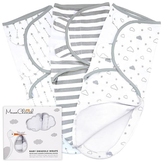 Mama Cheetah Baby Swaddle Blanket with Zipper, Newborn Swaddle Sack, Baby Swaddles Sleep Sack 4-7 lbs, Baby Swaddle Wrap for Baby Boy & Baby Girl, 3-Pack