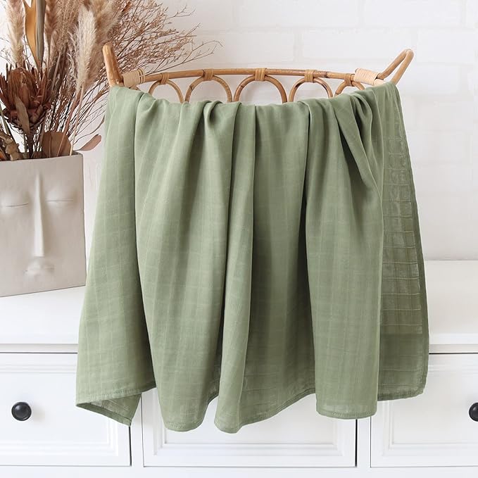 LifeTree Muslin Swaddle Blankets, Woodland Baby Swaddling Receiving Blanket for Boys & Girls, 70% Viscose from Bamboo and 30% Cotton, Large 47 x 47 inches Safari Jungle/Olive Green