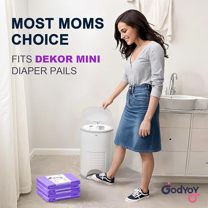 Refills Compatible with DEKOR MINI Diaper Pail Refills Bags | 4 Pack | Extra 20% Length Holds up to 1380 | Extra Thickness Powerful Odor Eliminate | Lavender Scent | Diaper Pail Refill Most Economical