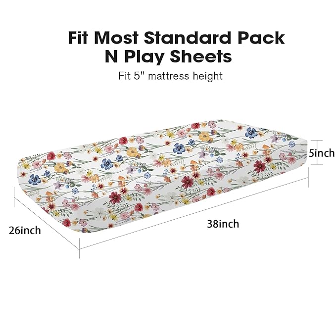 Little Grape Land Pack and Play Sheets Mini Crib Sheets Soft Breathable Pack N Play Sheets, Playard Fitted Sheet 2 Pack Stretchy Fits 38"x26" Playard Mattress, Spring Flower