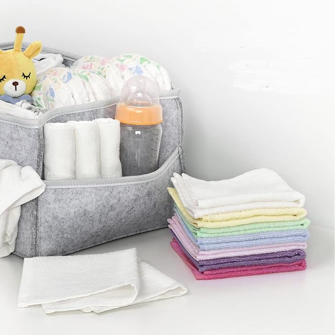 12 Pack Baby Boy Washcloths Bulk for Newborn, Extra Soft Face Bath Towel for Toddler, Absorbent Kids Wash Rag for Body, 70% Rayon Derived from Bamboo, 30% Cotton, 10"x10", Blue/Green/Yellow