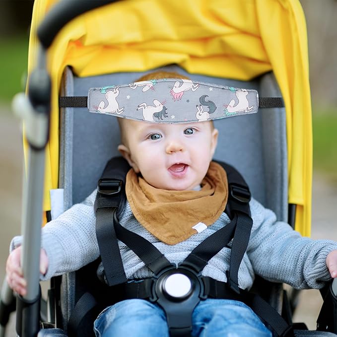 HESTYA 2 Pieces Baby Carseat Head Support Band Strap Headrest Stroller Seat Sleeping Headrest Neck Relief Head Strap Headband for Kids Children Toddler Infant(Unicorn)