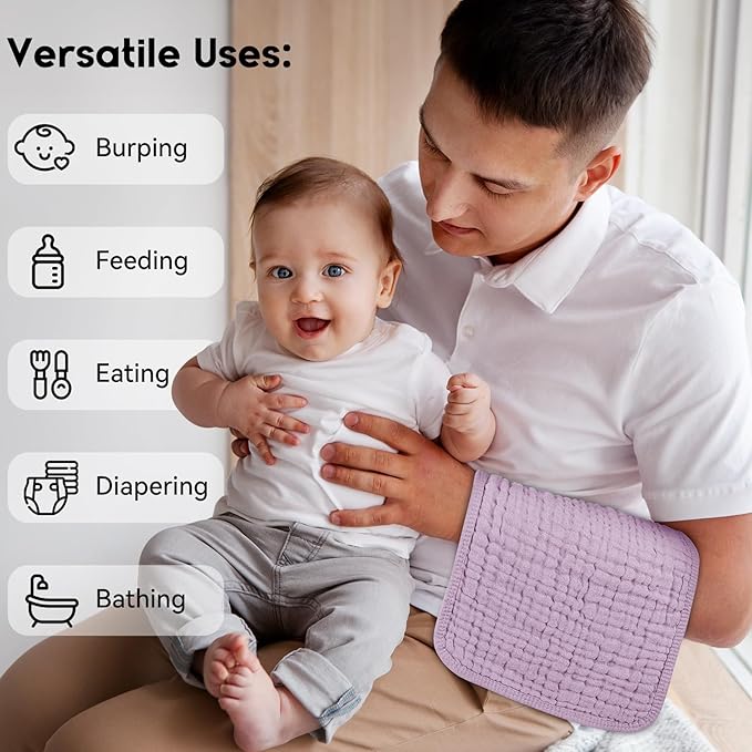 Unnivoll Muslin Burp Cloths for Baby 100% Cotton Burping Cloths for Boys Girls Large 20''X10'' Extra Soft and Absorbent 12 Pack - Gradient Purple
