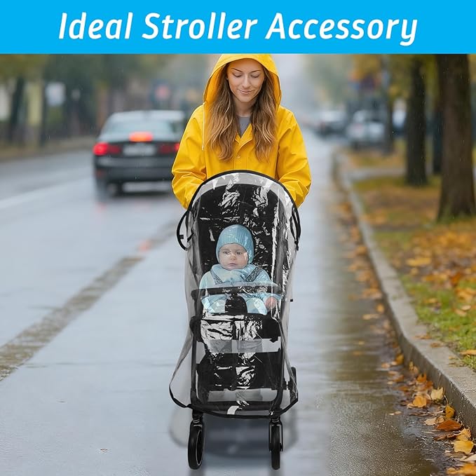 Clear Stroller Rain Cover, Universal Stroller Cover Breathable, Foldable Travel Weather Shield, Waterproof Windproof Baby Stroller Accessories for Trip Use, Daily Walks