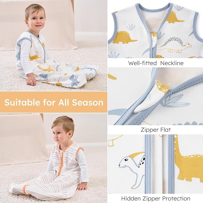 Yoofoss Baby Sleep Sack 12-18 Months Wearable Blanket for Babies 100% Organic Cotton 2-Way Zipper TOG 0.5 Toddler Sleeping Sack 3 Pack, Comfy Lightweight Sleep Sacks