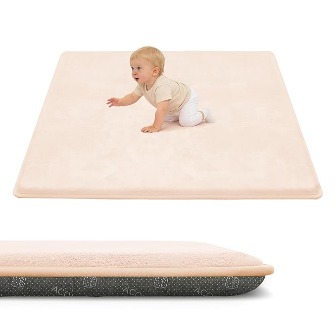 ACOMOPACK 1.3" Thick Baby Play Mat for Floor 50x50"-Memory Foam Water-Repellent Playpen Mat for Tummy Time,Non-Slip Soft Velvet Nursery Rug for Kids,Toddlers,Infants Crawling（Blush）