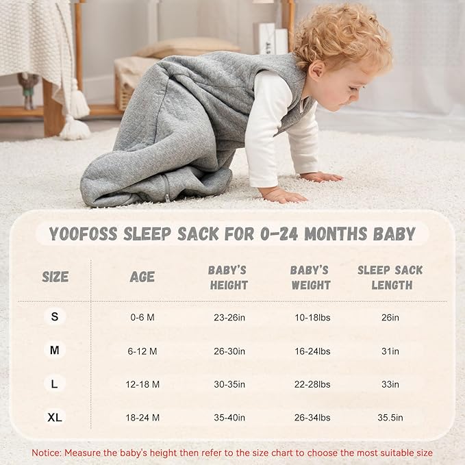 Yoofoss Baby Sleep Sack 0-6 Months TOG 2.5 Winter Baby Wearable Blanket, 100% Organic Cotton Infant Sleeping Sack 2-Way Zipper Warm Quilted Sleep Sack