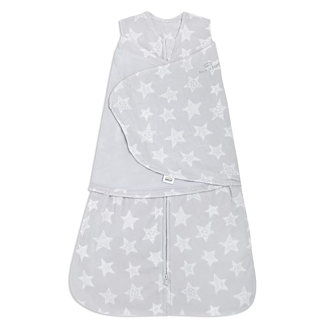 HALO Micro-Fleece Sleepsack Swaddle, 3-Way Adjustable Swaddle Blanket for Newborn and Infants, TOG 3.0 for Cold Climates, Hip Healthy, Grey Stars, Small, 3-6 Months