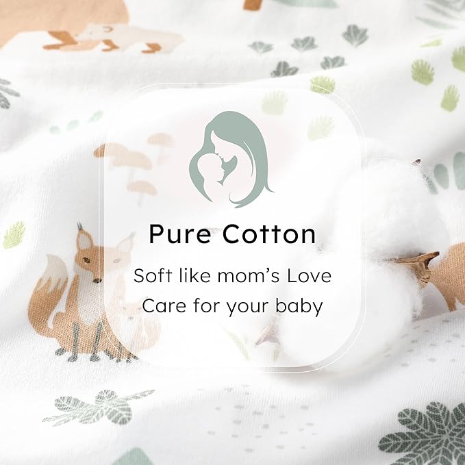 FIEMOL Baby Sleep Sack 12-18 months, 100% Cotton Sleeping Sack for Toddler, 3 Pack Baby Wearable Blanket, 0.5 Tog Lightweight Double Zipper Sleep Bag Large Green Forest Bear