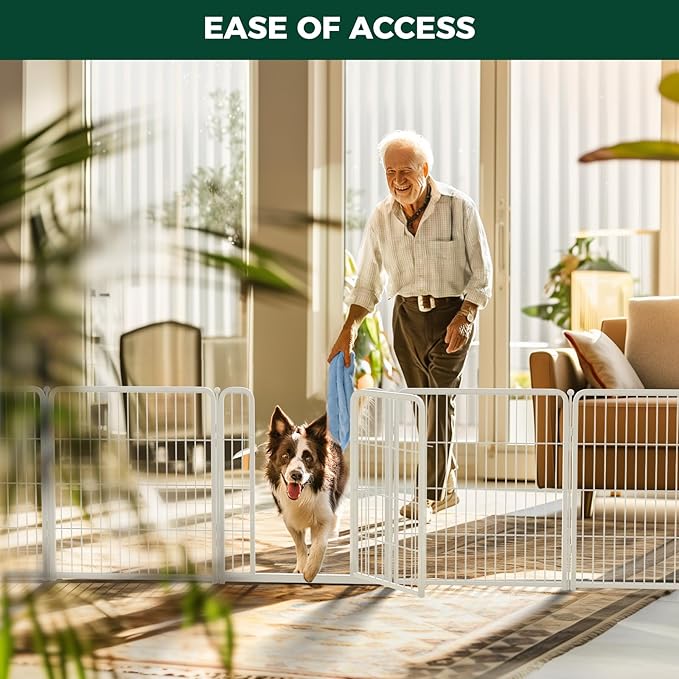 FXW Dog Gate Extra Wide Designed for Indoor Use, Adjustable Width Up to 111-inch Wide (32" H 4 Wire Panels for Small and Medium Dogs), White