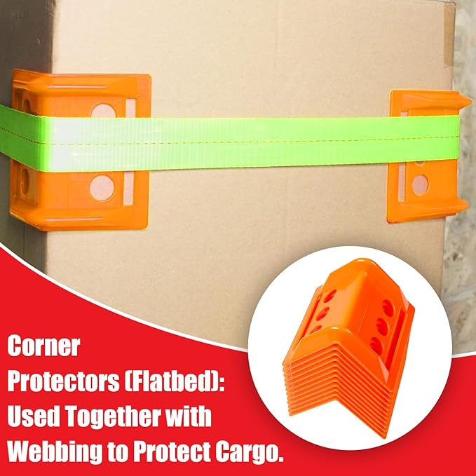 24-Pack 4" Flatbed Edge Protectors, Corner Protectors – Heavy-Duty Plastic Corner Guards for Flatbed Trailer Loads, Compatible with 4-Inch Ratchet & Winch Straps – Tie-Down Safety Accessories (ORANGE)