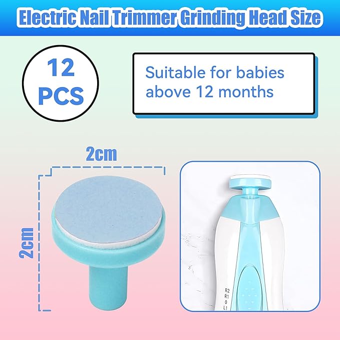 12 Pieces Baby Nail File Pads Nail Trimmer Replacement Pads Electric Baby Nail Grinding Heads for Standard Electric Kid Nail Trimmer Suits to Newborn Infant Toddler (Blue)