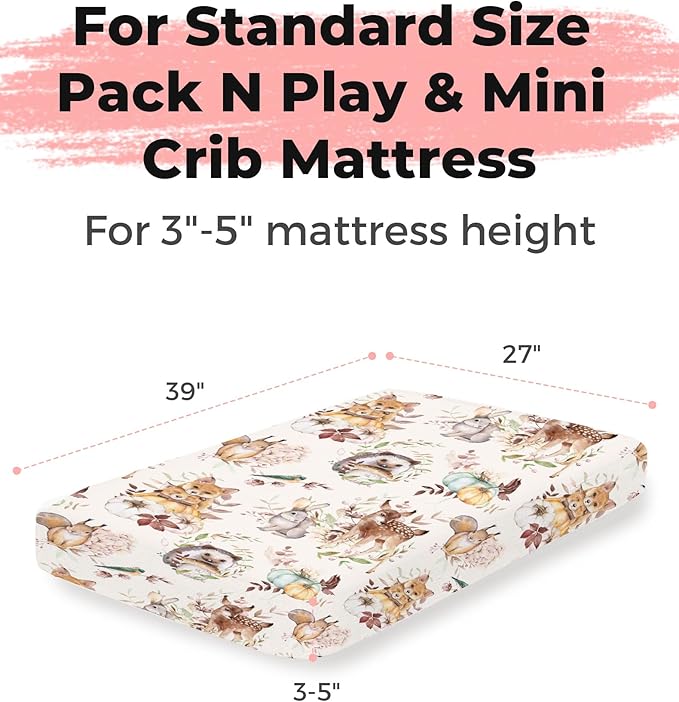 Pack and Play Sheets 2 Pack, Fitted Jersey Knit Mini Crib Sheets for Baby Boys and Girls, Compatible with Graco Pack N Play and Mini Crib Mattress (Forest Friends, Pack N Play/Mini Crib Sheets)