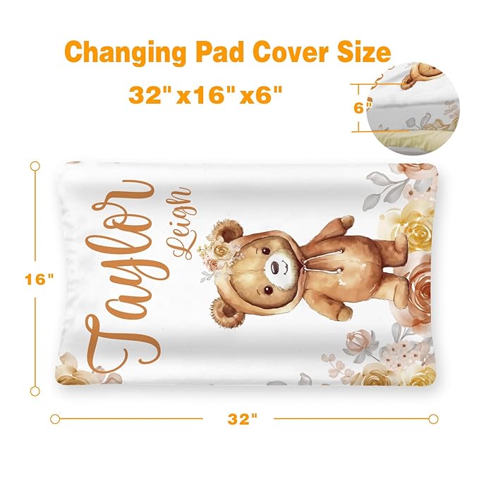 Custom Changing Pad Cover Set - Jersey Knit Ultra Soft Unisex Waterproof Diaper Changing Table Covers with Personalized Name for Baby Boys Girls - Comfy Cozy 2 Pcs Set Style13