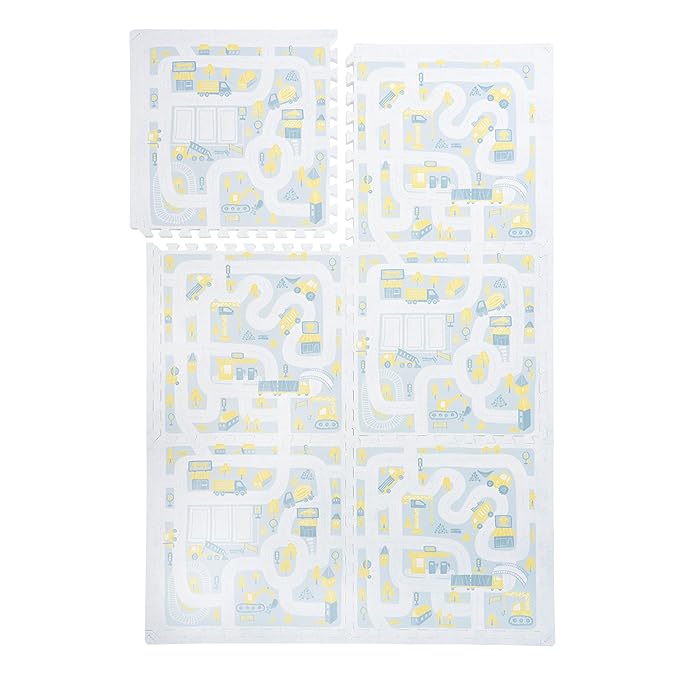 PopsyKosy Premium Baby Floor Play Mat - Thick & Cushioned 0.5 inch Playroom Foam Mat, Non-Toxic Odorless - 6 Tiles - Spacious 6x4 ft. - Stylish, Large, Waterproof for Kids & Toddlers -Pastel Blue Gray