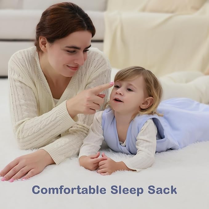 Mosebears Sleep Sack Baby Winter Wearable Blanket with 2-Way Zipper,2.5 TOG Cotton Sleep Sack Unisex (Fog Blue, 6-12 Months)