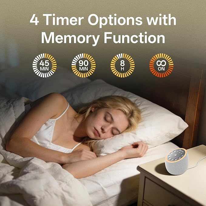 Hotmoon Sound Machine for Sleep, Cocoon 2 White Noise Sound Machine with 40 Non-Looping Sounds, Dual-Speaker & Timer, 8 Night Light, Pink Brown Green Noise for Sleeping Adults, Office Privacy, Plug-in