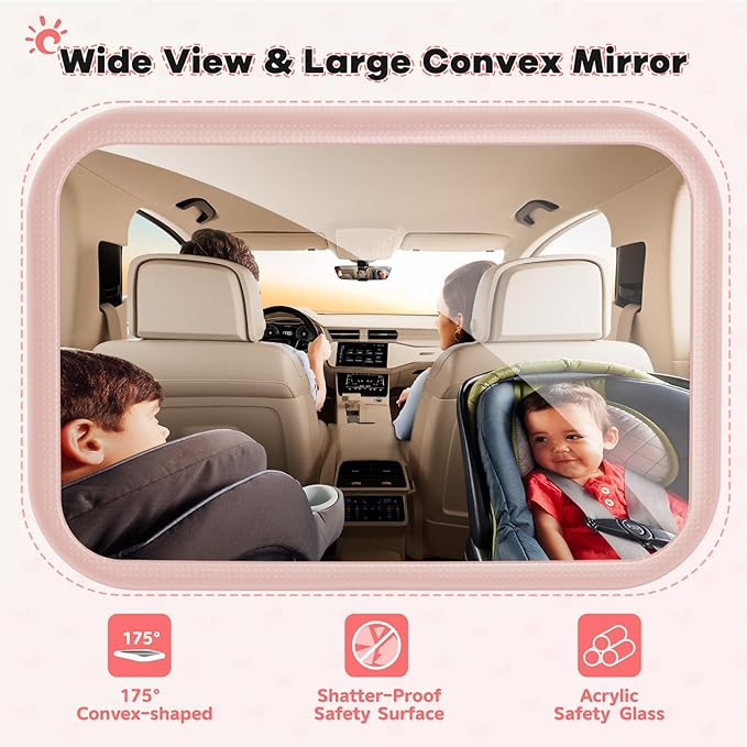 Baby Car Mirror for Baby Car Seat Safely Mirror Hook Clip Design for Rear Facing Infant Newborn 360° Rotation Baby Backseat Mirror Wide Clear View Shatterproof Easy Install Baby Essentials - Pink