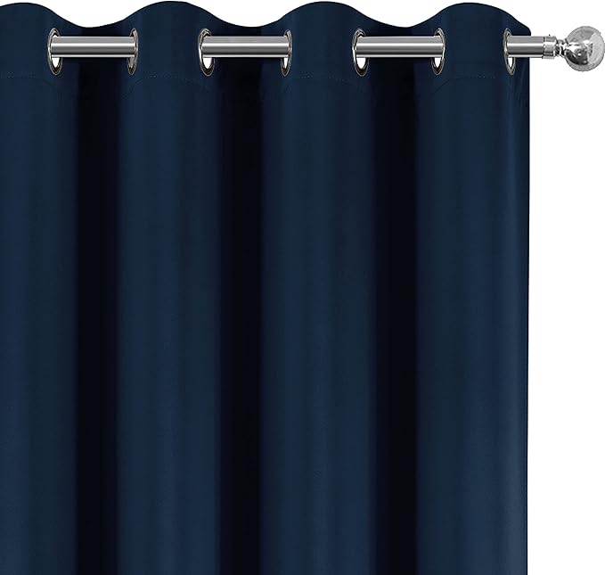 LEMOMO 100% Blackout Curtains 66 x 84 Inch Navy Blue Curtains 2 Panels Darkening Thermal Insulated Bedroom Curtains