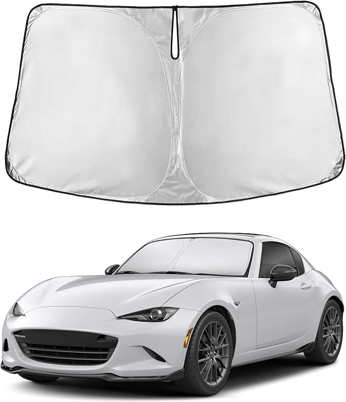 EcoNour Windshield Sun Shade Compatible for Mazda MX-5 Miata 2016–2024 2025 2026 | Convertible Front Window Sunshade | Foldable Sun Visor Cover | UV & Heat Blocking Protection