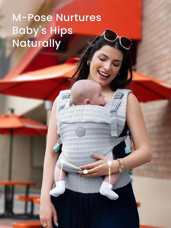 GROWNSY Baby Carrier Newborn to Toddler (7-44lbs), Ergonomic & Cozy Wraps Carrier with One-Click Buckle, Head Support for Hands-Free Comfort, Design for Infant to Toddler, Silver Grey