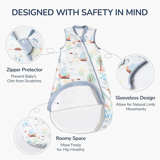 usbettas 1.0 Tog 2.5 Tog Baby Sleep Sack, 100% Cotton Baby Sleeping Bag 3-24M, 2-Way Zipper Baby Wearable Blanket