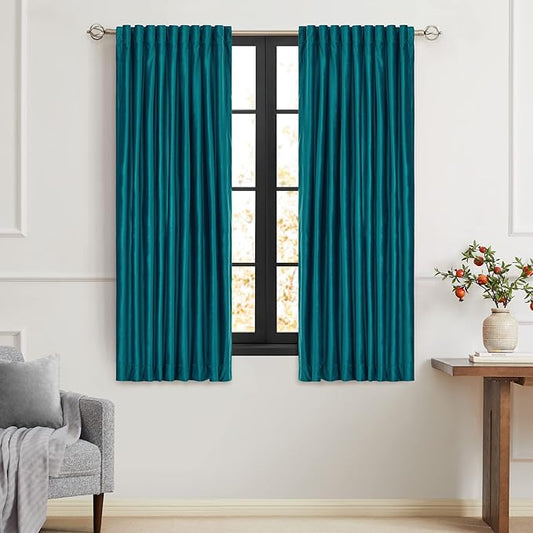 PRIMROSE Teal Velvet Curtains 63 inch Long for Living Room,Set of 2 Panels Blackout Rod Pocket Back Tab Window Treatment Room Darkening Heavy Decorative Curtains Drapes for Bedroom