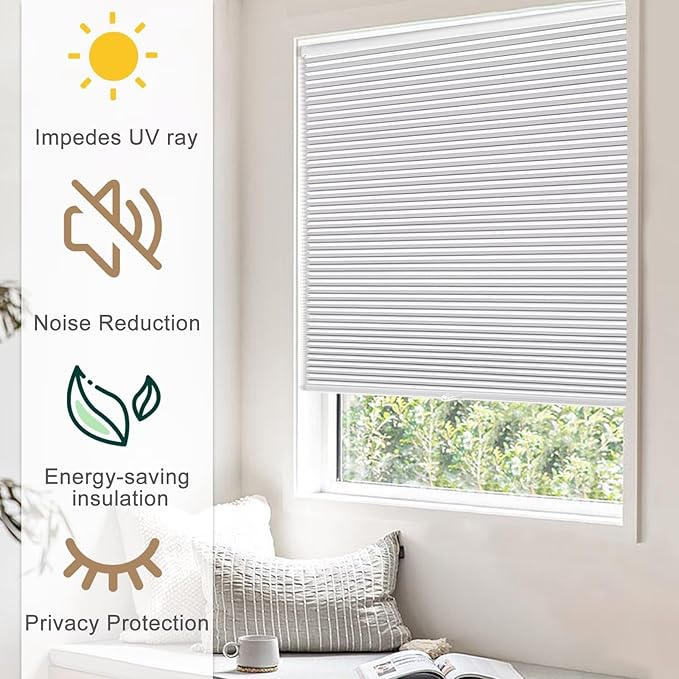 MYshade Cordless Blackout Cellular Shades, 1.5" Honeycomb Window Blinds for Bedroom & Nursery, Thermal Insulated, Noise Reducing, Privacy Shades, Inside or Outside Mount (27" W x 50" H, White)