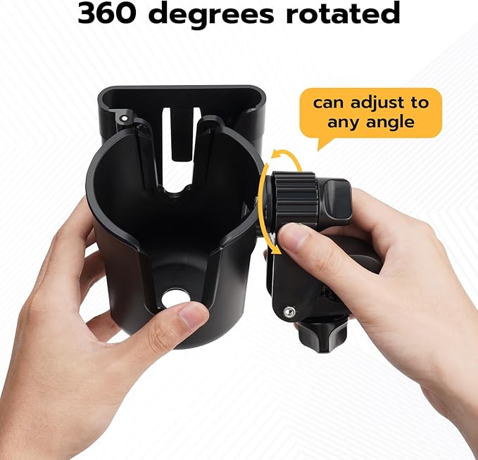 2pc Stroller Cup Holder with Phone Holder, Removable 2-in-1 Drink Holder for Golf Cart Accessories, 360 ° Rotatable Bottle Holder for Wheelchair, Stroller, Bicycle,Scooter, Walker