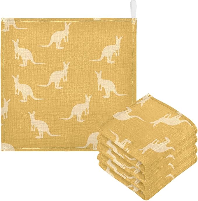 vvfelixl Kangaroo Australia Animals Baby Burp Cloths Baby Muslin Washcloths for Boys Girls Cotton Baby Face Towel for Newborn Infants Soft and Absorbent 11.8 X 11.8 in, 5 Pack