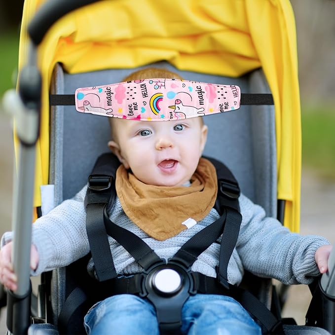 HESTYA 2 Pieces Baby Carseat Head Support Band Strap Headrest Stroller Seat Sleeping Headrest Neck Relief Head Strap Headband for Kids Children Toddler Infant(Unicorns and Dinosaurs)