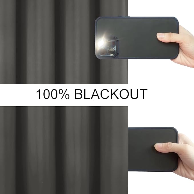 LEMOMO 100% Blackout Curtains 52 x 72 Inch Grey Curtains 2 Panels Darkening Thermal Insulated Bedroom Curtains