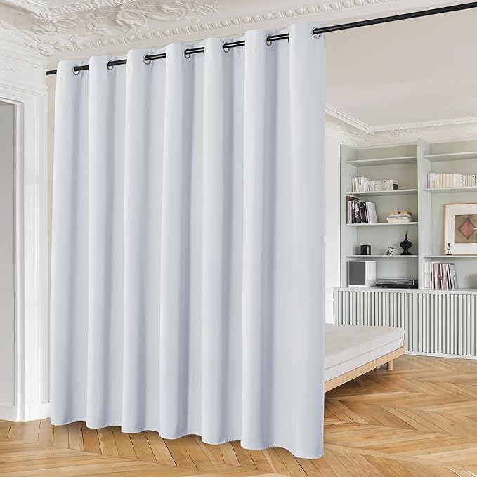 Beauoop 100% Blackout Curtains 84 Inches Long for Patio Sliding Door White Solid Extra Wide Room Darkening Thermal Insulated Room Divider Soundproof Grommet Window Treatment Drapes,100x84 Set of 1