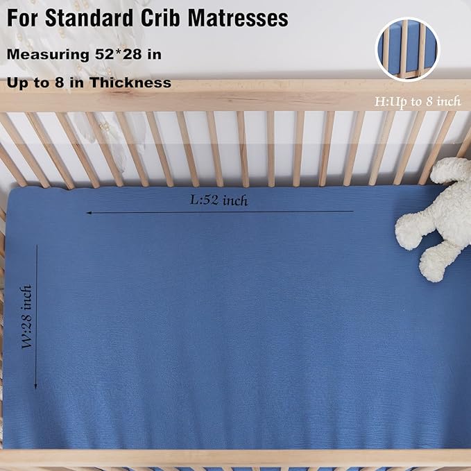 Muslin Neutral Crib Sheets for Boys & Girls 2 Pack Blue Set 28"x 52" Rutiwa Soft Breathable Baby Sheets for Crib Organic Cotton Fitted Sheets for Toddler Bed & Standard Crib Mattress Boho Style