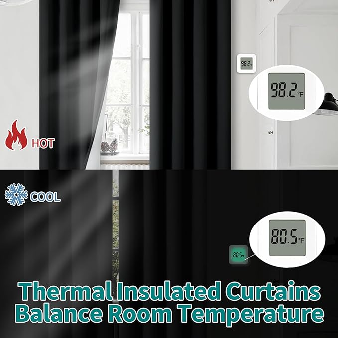 BGment Black Blackout Curtains for Living Room 84 Inch Length 2 Panels Set, Thermal Insulated Bedroom Curtains Soundproof Room Darkening Window Curtain Drapes, Each Grommet Curtains 52 Inch Wide