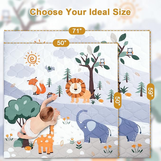 Premium Foam Baby Play Mat 71" x 59" – Removable & Machine Washable Cover, Extra Thick Padding Playpen Mat, Non-Slip Crawling Mat, Easy to Clean for Infants, Toddlers & Babies