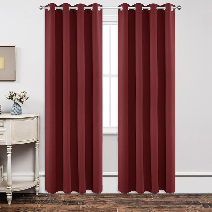 Joydeco Blackout Curtains 84 inches Long 2 Panels Set, Thermal Insulated Long Curtains 2 Burg, Room Darkening Grommet Drapes for Bedroom Living Room Windows (W42 x L84 Inch, Burgundy Red)