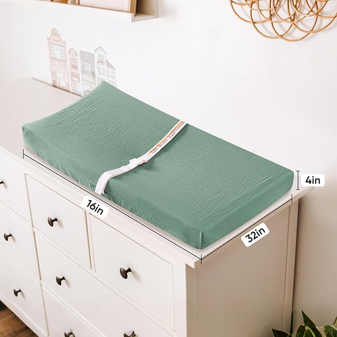 Changing Pad Cover for Baby Girls Boys - 100% Organic Cotton Muslin Changing Pad Sheets with Secure 360° Elastic Fit, Ultra-Soft for Delicate Skin, 2 Pack