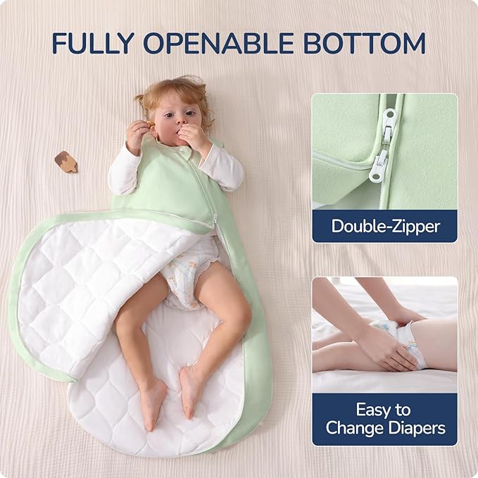 usbettas 1.0 Tog 2.5 Tog Baby Sleep Sack, 100% Cotton Baby Sleeping Bag 3-24M, 2-Way Zipper Baby Wearable Blanket