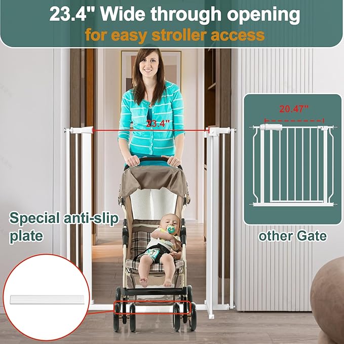 40.55" Tall 1.37" Ultra Narrow Spacing Dogs Pets Baby Gate for Doorway Hallway Safety Proof Indoor 53.74-61.61" Extra Wide Puppy Pressure Mounted No Drill Walk Through White Metal