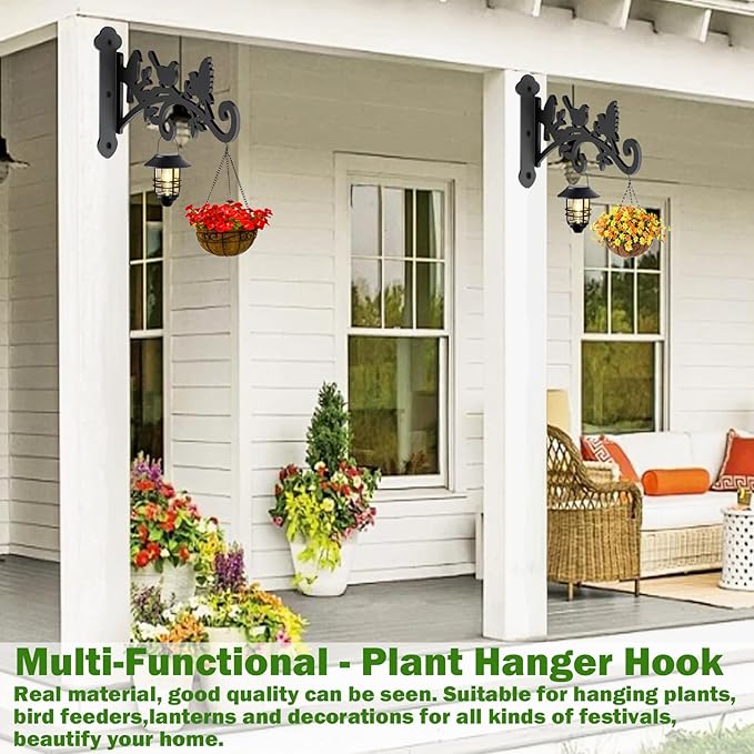 2 Pack Hanging Plant Hanger Outdoor 9-in Hanging Basket Wall Hooks - Heavy Duty Metal Plant Bracket Hook for Flower Baskets,Bird Feeder,Lantern