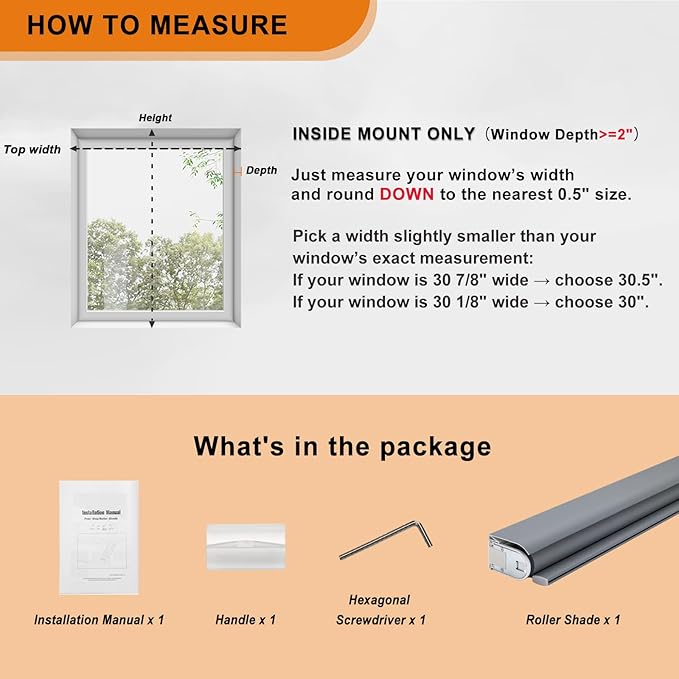 Persilux No Drill Roller Shades for Windows Blackout Shades, Free-Stop Window Blinds Cordless Blinds, UV Protection Window Shades Pull Down, Blackout Blinds for Bedroom Office (Grey, 31.5" W x 72" H)