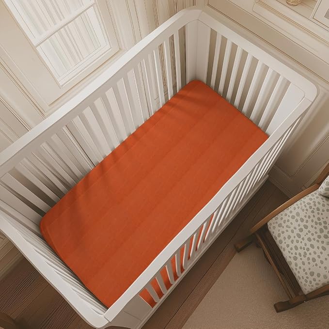 Salt Earth 100% Organic Cotton Muslin Standard Fitted Crib Sheet, 52"x28", 2 Pack Soft Breathable Natural Cotton Sheets Baby Mattress Bed Sheets, No Slip Neutral Baby Crib Sheet (Rust & Gold Star)