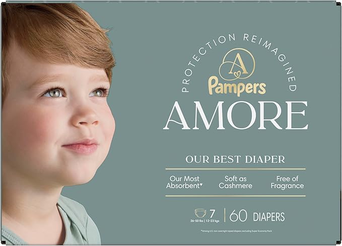 Pampers Amore, Size 7 (26-50 lbs), 60 Count, Our Best Diaper