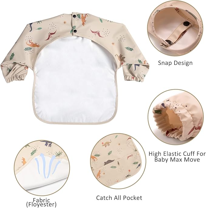 HALAA VAUVA Long Sleeve Baby Bibs for Toddlers, Waterproof, Boys Girls Smock with Food Catcher Pocket for Feeding, Eating